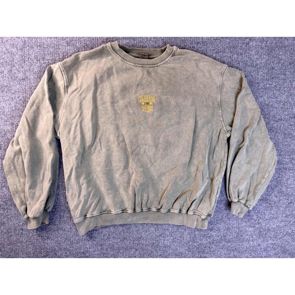 Bershka Colorado Springs 1995 Sweatshirt Green Faded Cropped Crewneck Pullover S